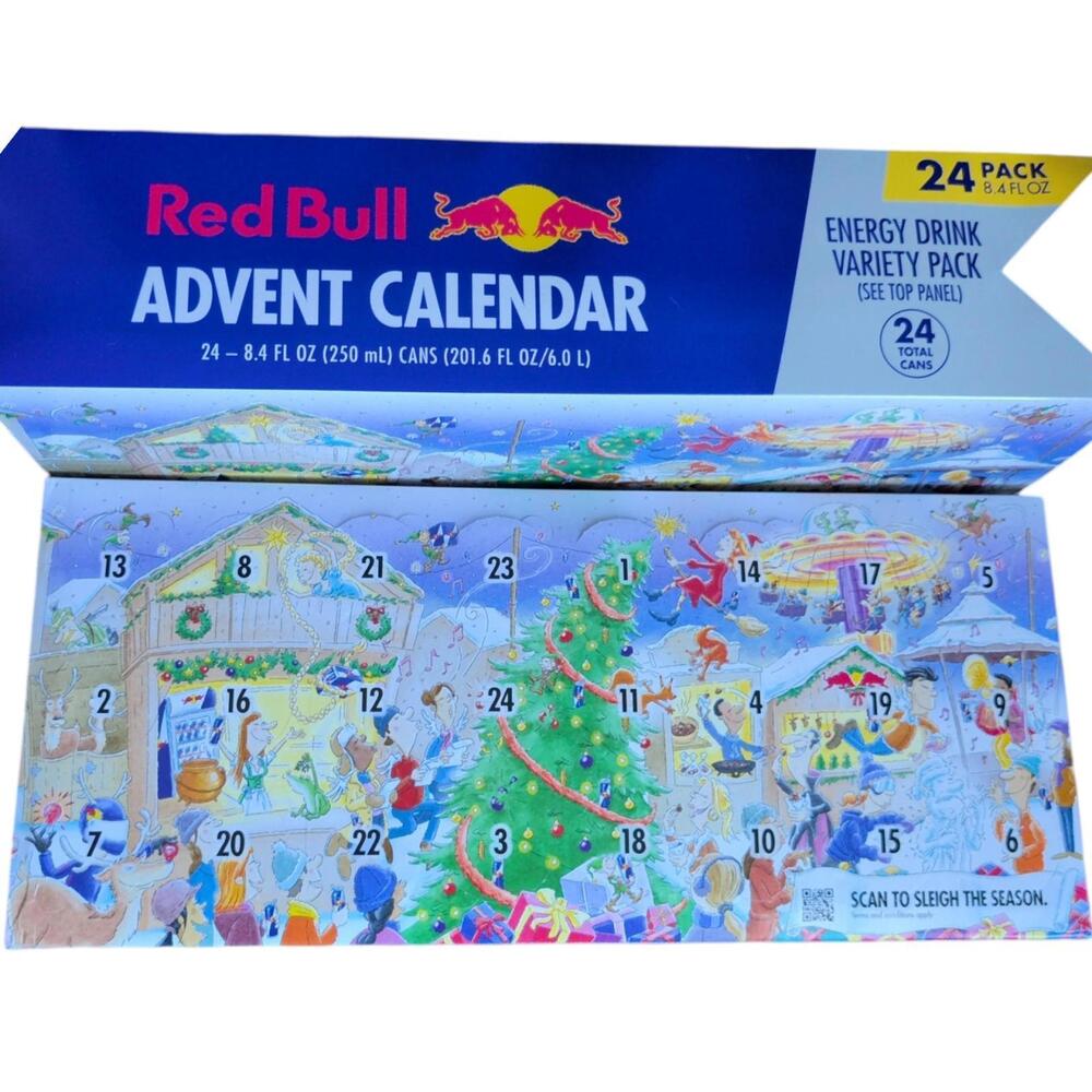 Red Bull Advent Calendar 24 Cans In HAND Pink Green Yellow Fast Shipping 2025 - Picture 1 of 6